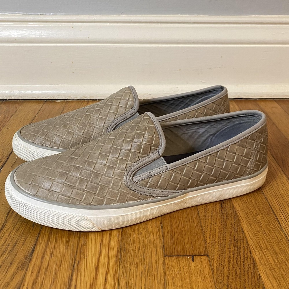 Sperry Shoes Womens Size 10 Taupe Woven Slip On Casual Comfort Sneakers STS82324